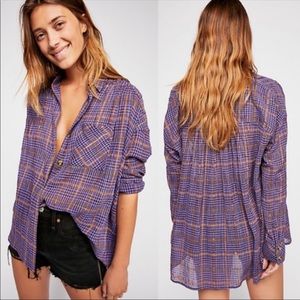 Free People “Break My Stride” Plaid Oversized Top
